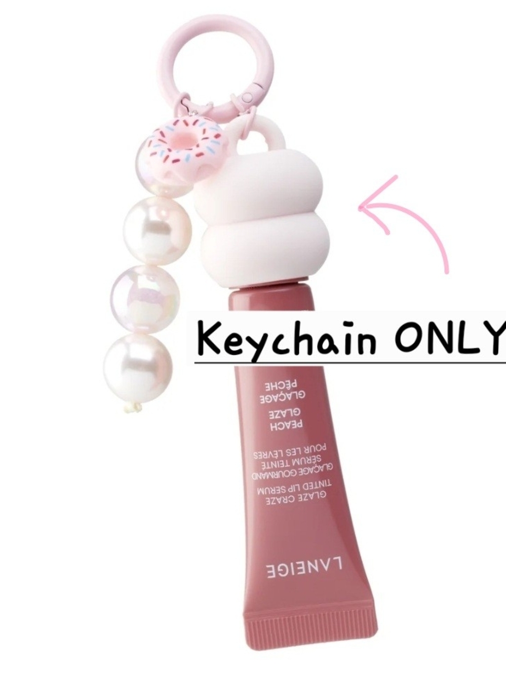 LANEIGE Pink Pearl Donut Keychain Glaze Craze Lip Balm Holder Limited Edition